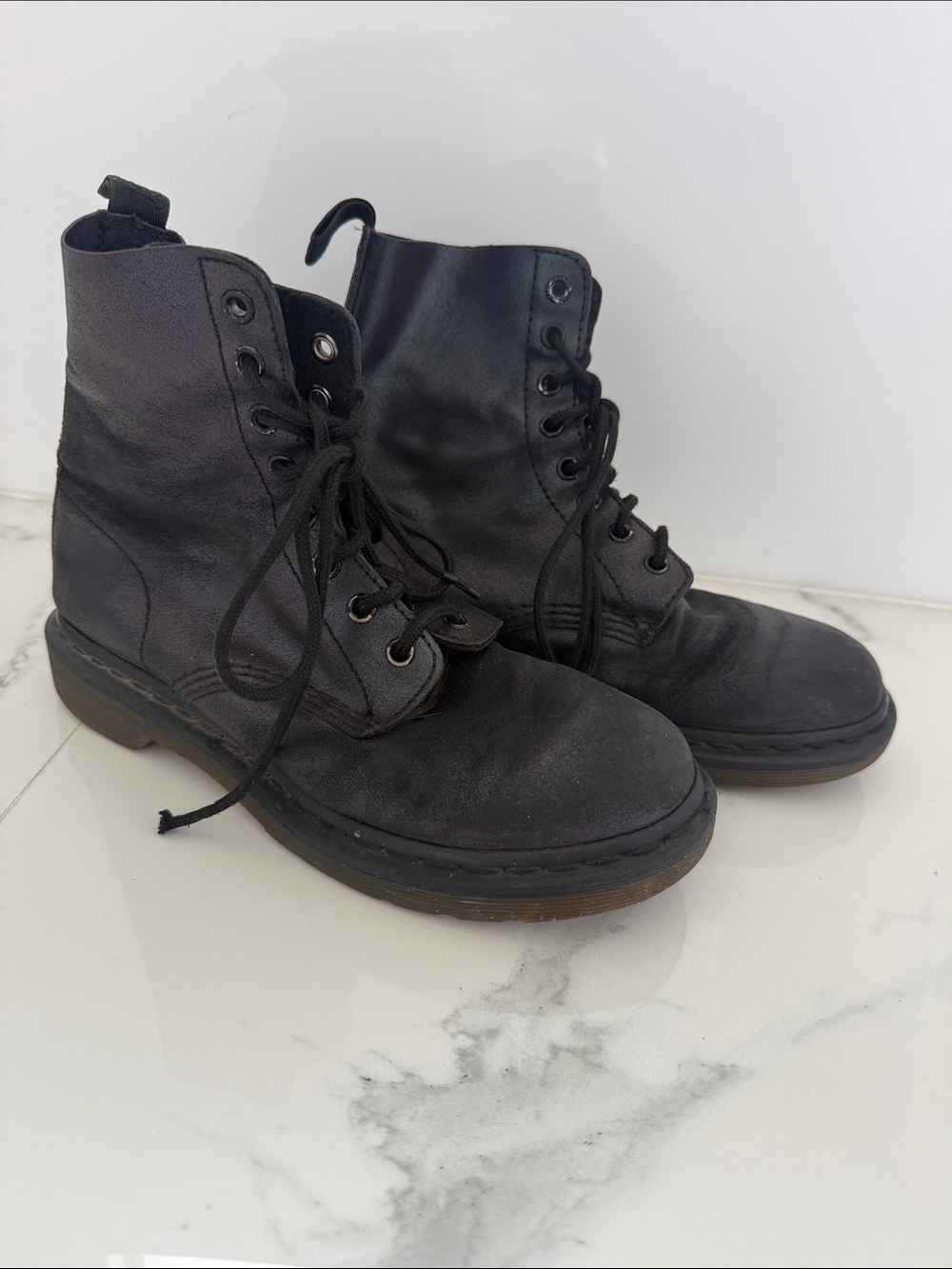 Dr. Martens 1460 Pascal Mono Black Leather Combat Boots Size EU 39 US Women 8